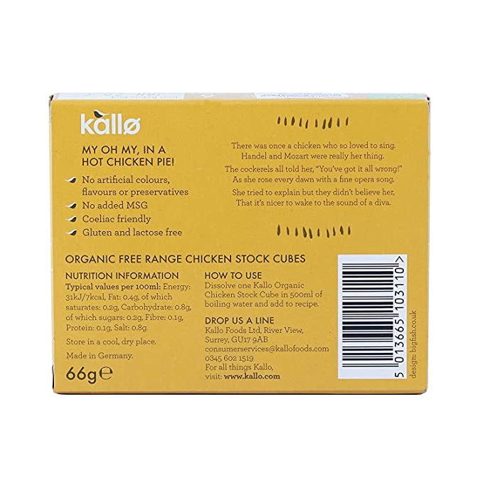 Organic Chicken Stock Cubes Kallo, 66g Le Gabarit Store